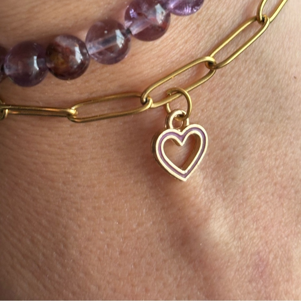Handmade Kendra Scott Style Elegant Gold and Purple Heart Charm Bracelet! - Picture 2 of 8